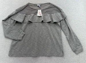 Jessica Simpson Womens XL Gray Tenley Blouse Top Long Sleeve Ruffle Shirt Casual - Picture 1 of 10