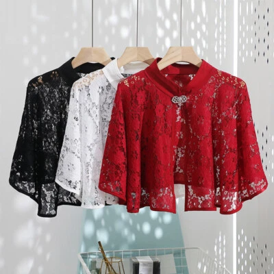 Cardigan En Dentelle Pour Femmes, Gilet Cape, Boléro, Capelet, Châle - Photo 1/4