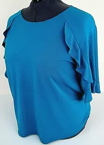 Worthington 2X Polynesisch Blau Rüschen Raglan Rundhals Bluse Stretch Strick Neu - Bild 1 von 4