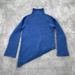 Oats Cashmere Sweater Womens Medium Blue Knit Asymmetrical Hem Debra Hayburn - Picture 1 of 8