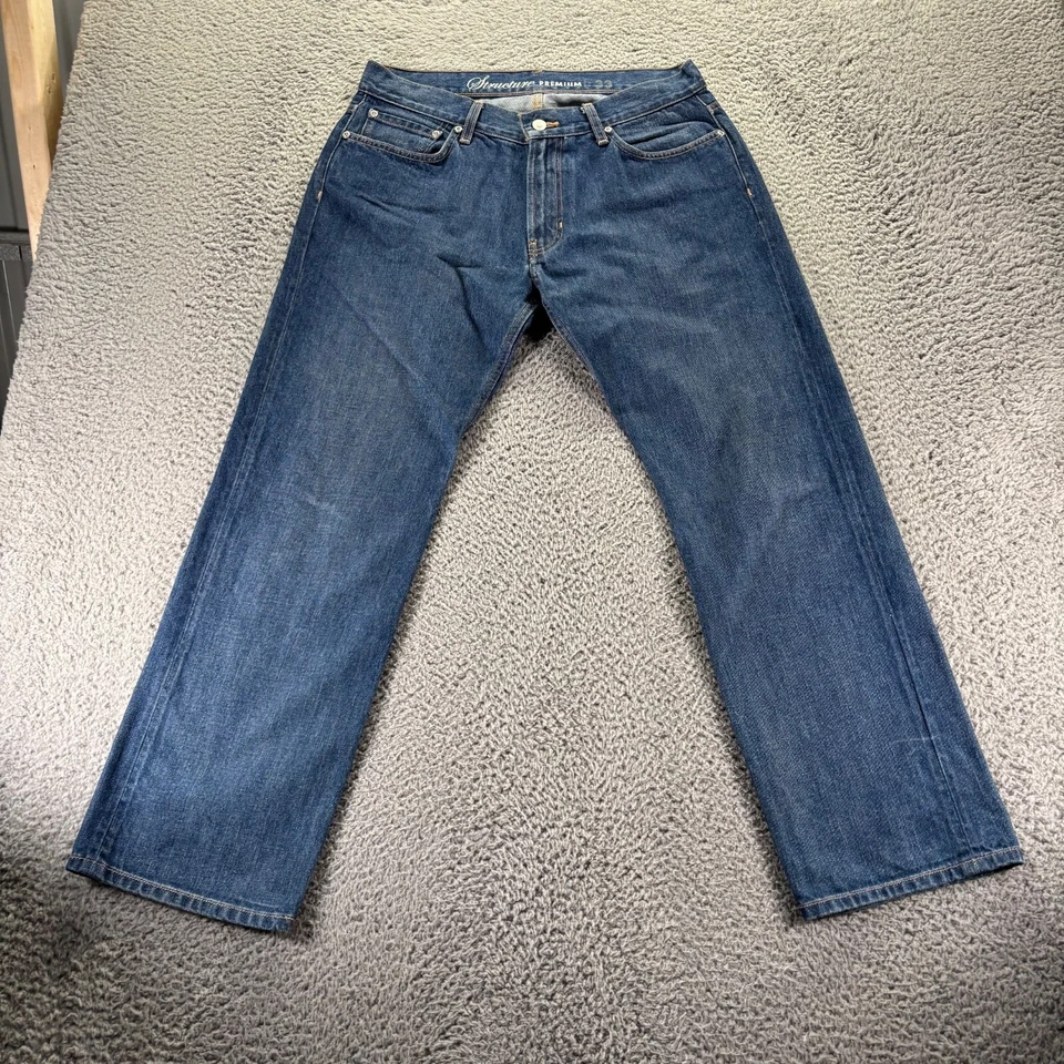 Pantalones de mezclilla Structure Premium para hombre 33x30 azul algodón lavado oscuro ajustados rectos Foto 1 de 4