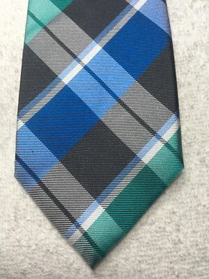 ALFANI CORBATA HOMBRE AZUL GRIS NEGRO VERDE BLANCO VERDE CLARO CUADROS 3 X 60 Foto 1 de 4