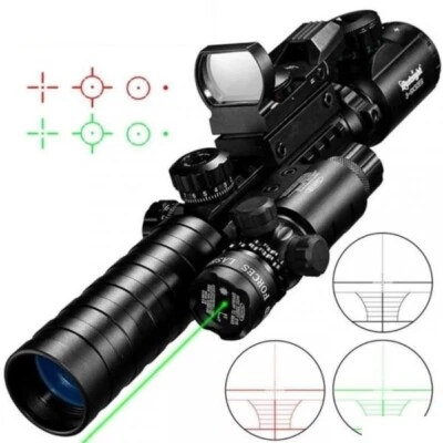 INTHETARGET Lunette de tir 3-9x32EG réticule lumineux + laser vert + Point rouge et vert hol