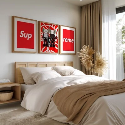 Conjunto de 3 impresiones de pósters de arte de pared rojo Hypebeast Kaws A4 A3 A2 Foto 1 de 4