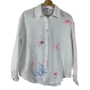 Camicie donna Princess Polly bianche cotone garza spruzzata vernice artistica taglia 2 - Foto 1 di 7