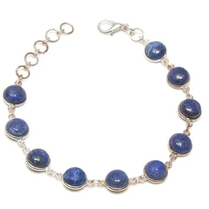 Lapis Lazuli Gemstone Handmade 925 Sterling silver Bracelet Size 7-8'' - Picture 1 of 1