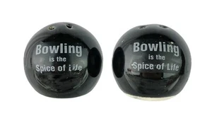 Vintage Bowling is the Spice of Life Salt Pepper Shaker Set Black Bowling Balls - Picture 1 of 8