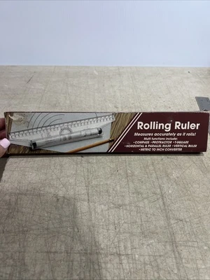 Vintage Rolling Ruler Pivot Parallel Drafting Measure Clear Plastic Metric Inch - Image 1 of 3
