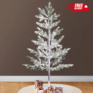 Albero di Natale Artificiale Illuminato 4Ft, Floccato con 325 Lig Bianco Caldo - Foto 1 di 7