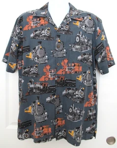 DAVID CAREY ORIGINALS Train Short Sleeve Button Up Shirt Blue Gray Size Large - Picture 1 of 6