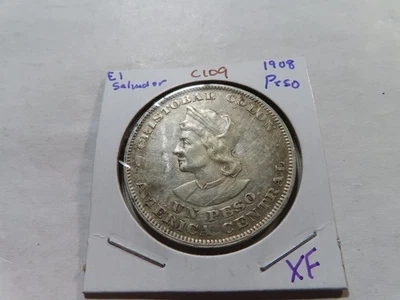 C109 El Salvador 1908 Peso Plata XF Foto 1 de 2