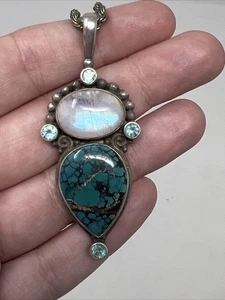 Colgante vintage Sajen turquesa plata de ley 925 suroeste con cadena - Imagen 1 de 6