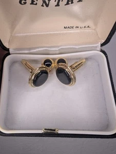 Vintage Gentry Cuff Links Set In Box Gold And Black Sharp Handsome Gently Used - Picture 1 of 12