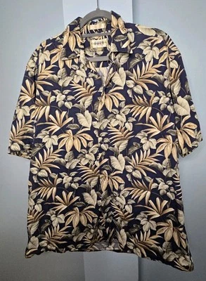 Moda Campia Moda Hawaiian Shirt Button Up Short Sleeve Men's L Blue/Tan Floral - Image 1 of 4