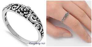 Sterling Silver 925 PRETTY FLOWER WITH FLORALS DESIGN SILVER RING 5MM SIZE 2-13* - Picture 1 of 4