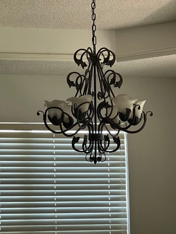 VINTAGE HAND WROUGHT IRON CHANDELIER 6 BULB LATE 20TH CENTURY GOTHIC CHAIN Cover
