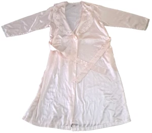 Vintage Barbizon Satin Robe Womens Pink Full Length Lace Pockets Long Sleeve S - Picture 1 of 7