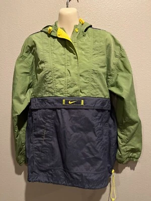 Jaqueta Pulôver Feminina Vintage NIKE Azul Verde Color Block Anorak Windbreaker Tamanho M - Imagem 1 de 4