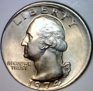 1974 ERROR OFF CENTER Washington Quarter BU ++ Coin NICE O/C LOT #12 NR - Picture 1 of 4
