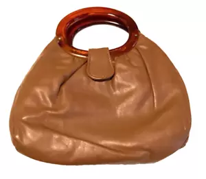 Vintage JR Florida USA Tan Handbag Purse Bakelite Handles Mid-Century - Picture 1 of 8