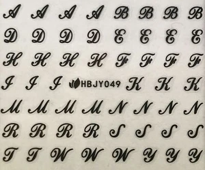 Nail Art 3D Decal Stickers Alphabets Letters Uppercase Black HBJY049 - Picture 1 of 2