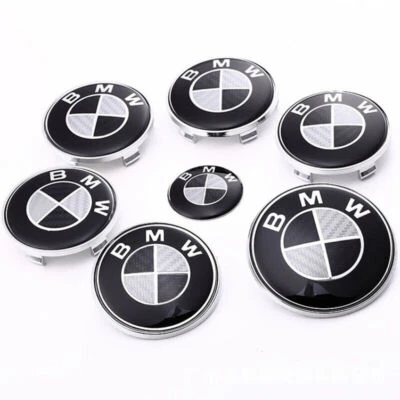 7X HubCaps Steering Wheel Emblem Badge Set 82mm 74mm 68mm 45mm For B-M-W - Изображение 1 из 4