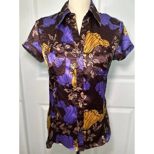 BCBGMAXAZRIA Floral Button Down Shirt Short Sleeve Career Top XS - Picture 1 of 5
