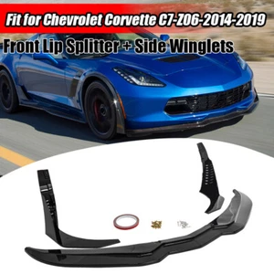 Gloss Black For 14~19 Corvette C7 Z06 Stage 4 Front Lip Splitter + Side Winglets - Picture 1 of 13