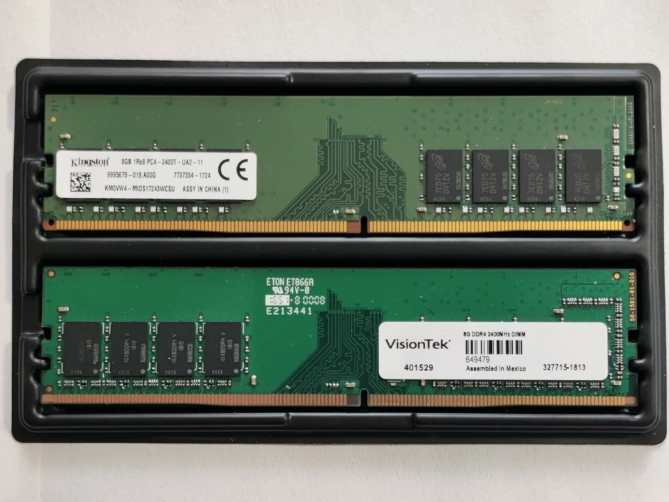 16GB kingston 8gb 1R×8 PC4-2400T and Visiontek 8G DDR4 2400MHz DIMM - Image 1 of 1