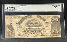 1861 $20 Confederate States Twenty Dollar T-18 CSA Legacy Currency 55