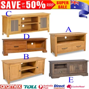 Solid Oak/Teak Wood TV Cabinet Unit Stand Wooden Entertainment Table Sideboard - Picture 1 of 41