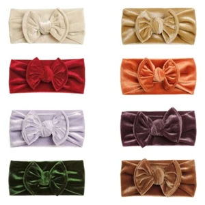 Velvets Bow Baby Headbands for Girl Bowknot HairBand Elastic Infant Turban - Picture 1 of 16