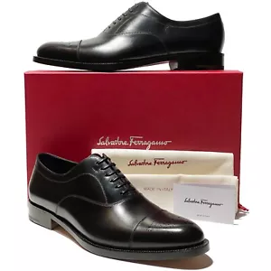 Neu Ferragamo Goya 11 EE Leder Captoe Brogue Oxford Herren schwarz elegante Schuhe - Bild 1 von 8