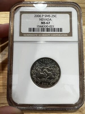 2006-P SMS 25C Nevada Quarter Dollar  NGC MS 67, 4300-021, Free Shipping - Image 1 of 2