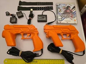 TIME CRISIS 4 SONY PLAYSTATION PS3 2x OFFICIAL G-CON 3 LIGHT GUNS SENSOR HUB Lot - Picture 1 of 3