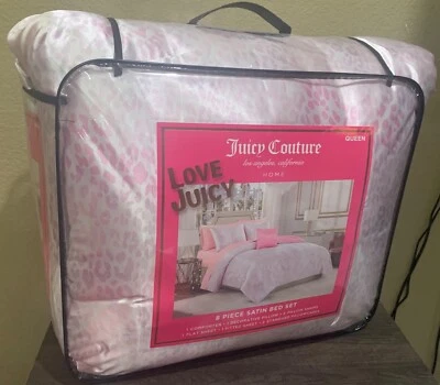 Juicy Couture Pink Leopard Satin QUEEN 8pc Set Comforter, Shams,Sheet Set,Pillow - Image 1 of 4