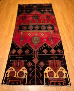 Alfombra antigua vintage pictórica única hecha a mano de 3 x 7 pies. Lana tinte natural - Imagen 1 de 13