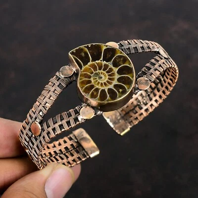 Brazalete de aniversario envuelto en alambre de hermana piedras preciosas fósiles de cobre amonita joyería Foto 1 de 4