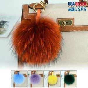 Gift Fur Ball Pompom Keychain 15 cm Bag Charm Keyring Pendant Clothes - Picture 1 of 19