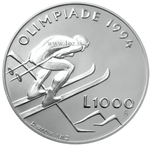 SAN MARINO 1000 LIRE 1994 ( LILLEHAMMER OLYMPICS ) SILVER Coin (KM# 316) PROOF - Picture 1 of 5