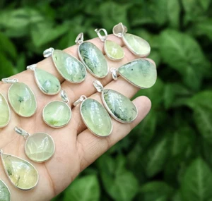 Trendy Prehnite Gemstone 5PCS Pendants 925 Silver Plated Wholesale Lot Jewelry - Picture 1 of 6