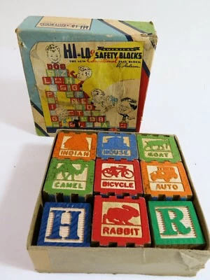 Bloques de seguridad Hi-Lo vintage de Halsam con caja original hechos en EE. UU. — años 40 Foto 1 de 4
