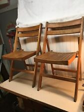 Pair Vintage Mid Century  Folding Wood Slat Chairs Wedding Event American Made