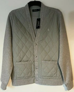 Ralph Lauren Polo Jacket Cardigan Mens Quilted Diamond Grey Medium Winter BNWT - Picture 1 of 6
