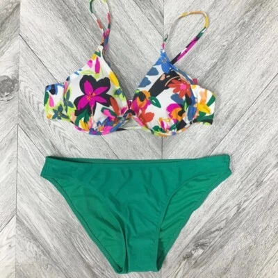 Xhilaration Mujer Bikini Traje de Baño Multicolor Floral Acolchado Cuello en V Juniors L Nuevo Foto 1 de 4