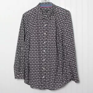 Talbots Woman Purple Swan Print Collar Long Sleeve Cotton Blouse 20W - Picture 1 of 9