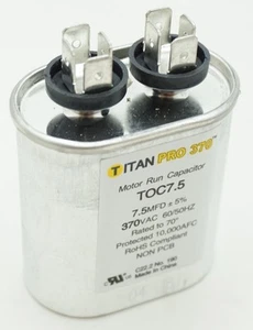 Packard Titan Pro 370 Motor Run Capacitor, Oval, 7.5 Mfd, 370 V, 7.5-370, TOC7.5 - Picture 1 of 3