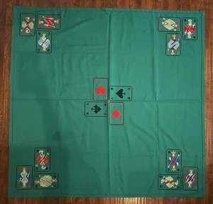 Vintage Card Table Cover Green with Hand Stitched Playing Cards 51" x 50" Square - Picture 1 of 7