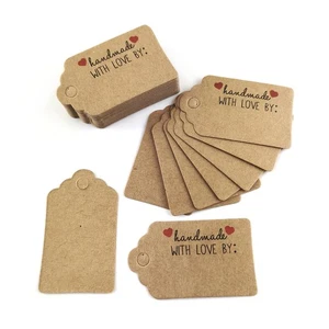 Card Gift Tags Brown 5x3cm Rectangle "Handmade With Love By" Pack Of 40+ - Picture 1 of 1