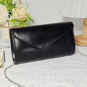 Cartera sin asas para mujer, sobre de cuero de moda bolsos de noche y cadena, negra - Imagen 1 de 7